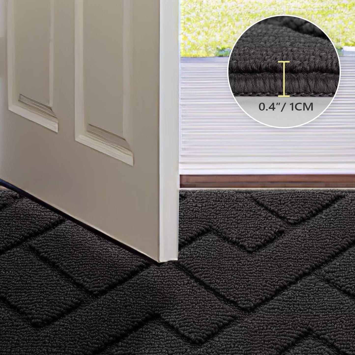 hicorfe Front Door Mat Outside Entrance,32"x40" Absorbent Muddy Dirt Resist Welcome Door Mats Outdoor Indoor,Stain and Fade Resistant,Non Slip Backing Entry Mat Doormat for Entryway(Charcoal)