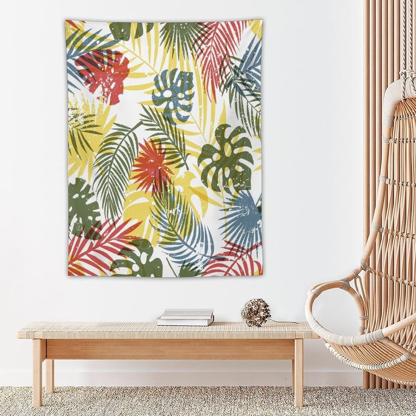 ICMOLYYENLO Boho Green Leaves Tapestry, Mid Century Abstract Tropical Palm Leaves Modern Minimalist Geometric Wall Hanging, Neutral Home Decor Art for Living Room Bedroom Dorm 60x60 Inch