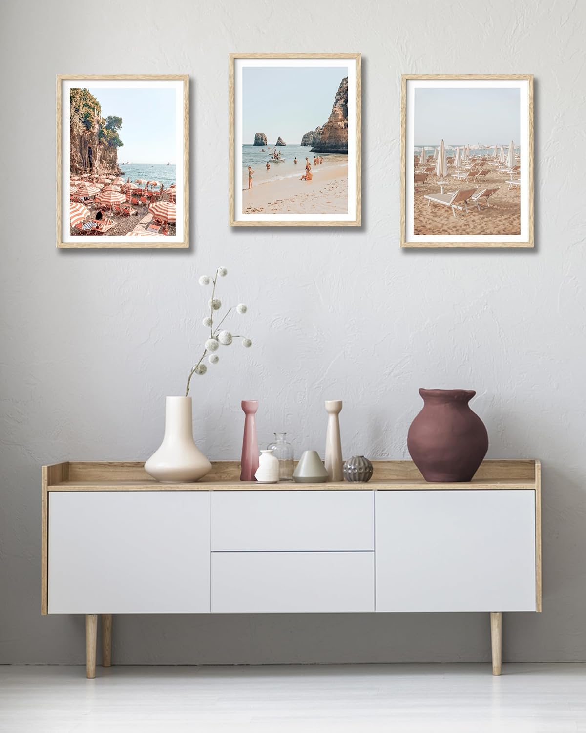 HesenDot Natural OAK Wood Framed Amalfi Coast Summer Wall Art,12x16in Italy Arienzo Beach Canvas Wall Print,Positano Swimming Poster Wall Decor for Living Room,Bedroom,Office Gallery Set of 1