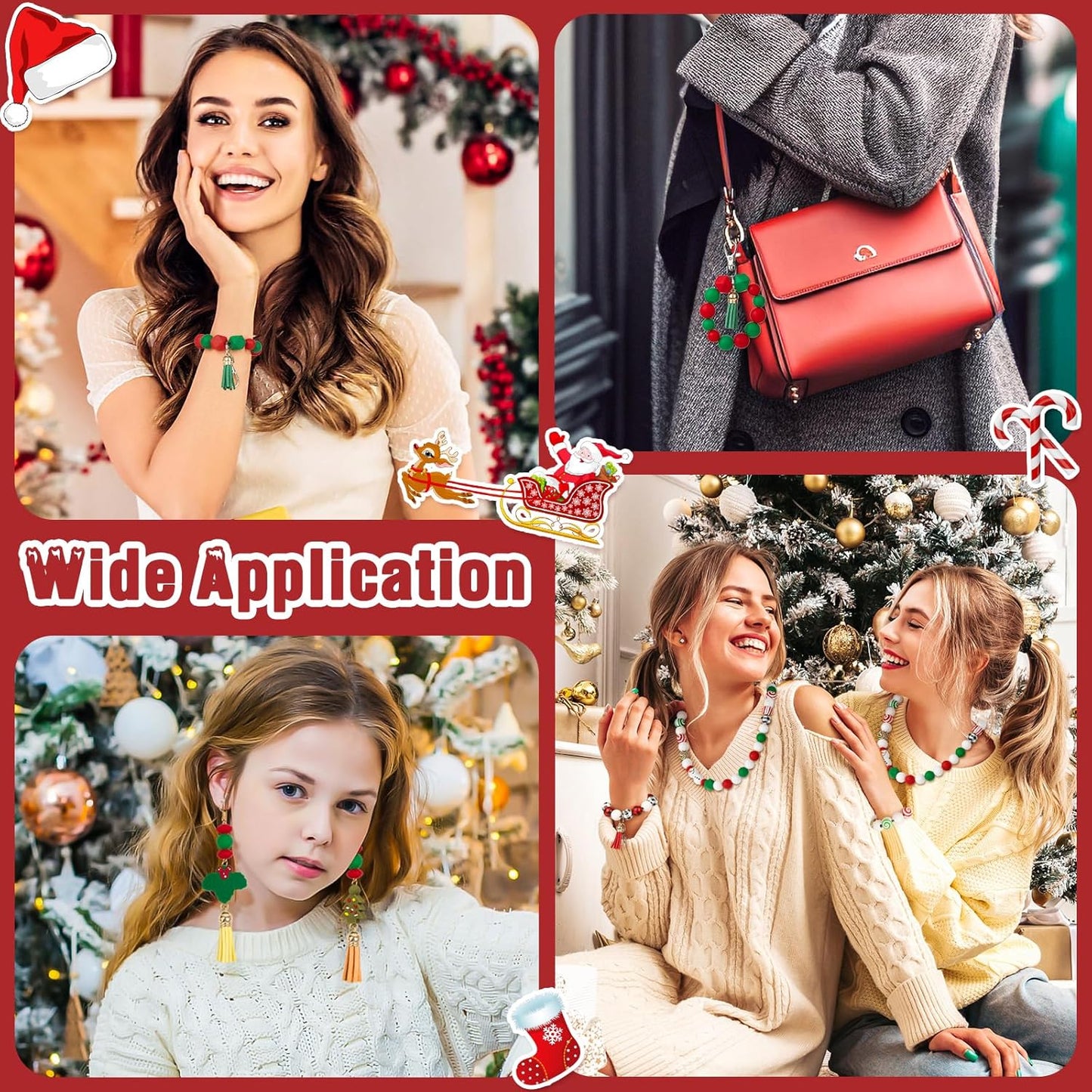 217 PCS Christmas Silicone Beads Bulk, 15mm Silicone Beads Xmas Christmas Wooden Beads Candy Cane Wood Beads Loose Rubber Beads Abacus Focal Beads for Keychain Necklace Making Pens Crafts Ornament