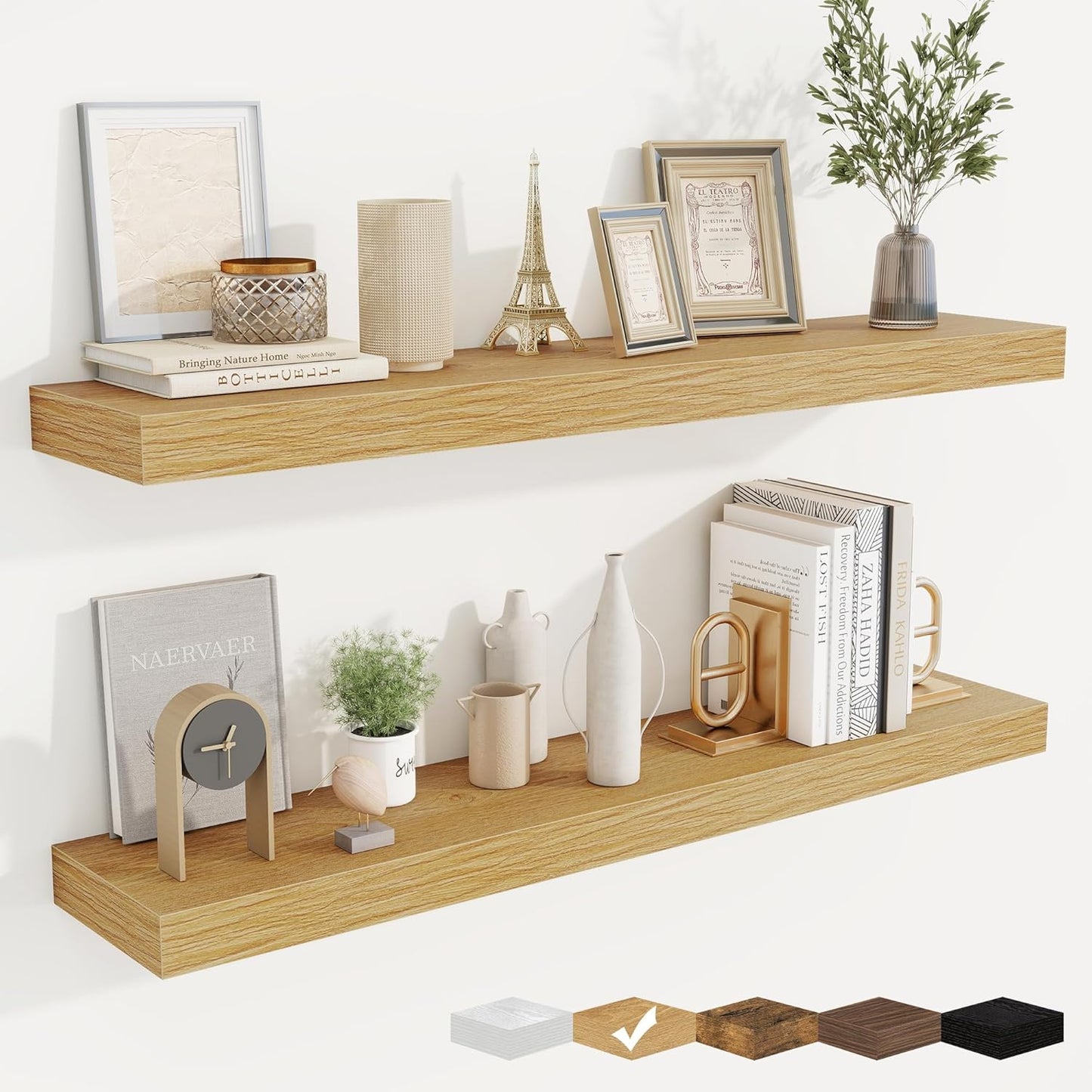 fuqing Floating Shelves for Wall, Bathroom Shelf Wall Mounted for Storage, Shelves with Invisible Bracket for Bedroom, Kitchen, Living Room, Farmhouse Small Book Shelf, 40 Inch Set of 2, Oak