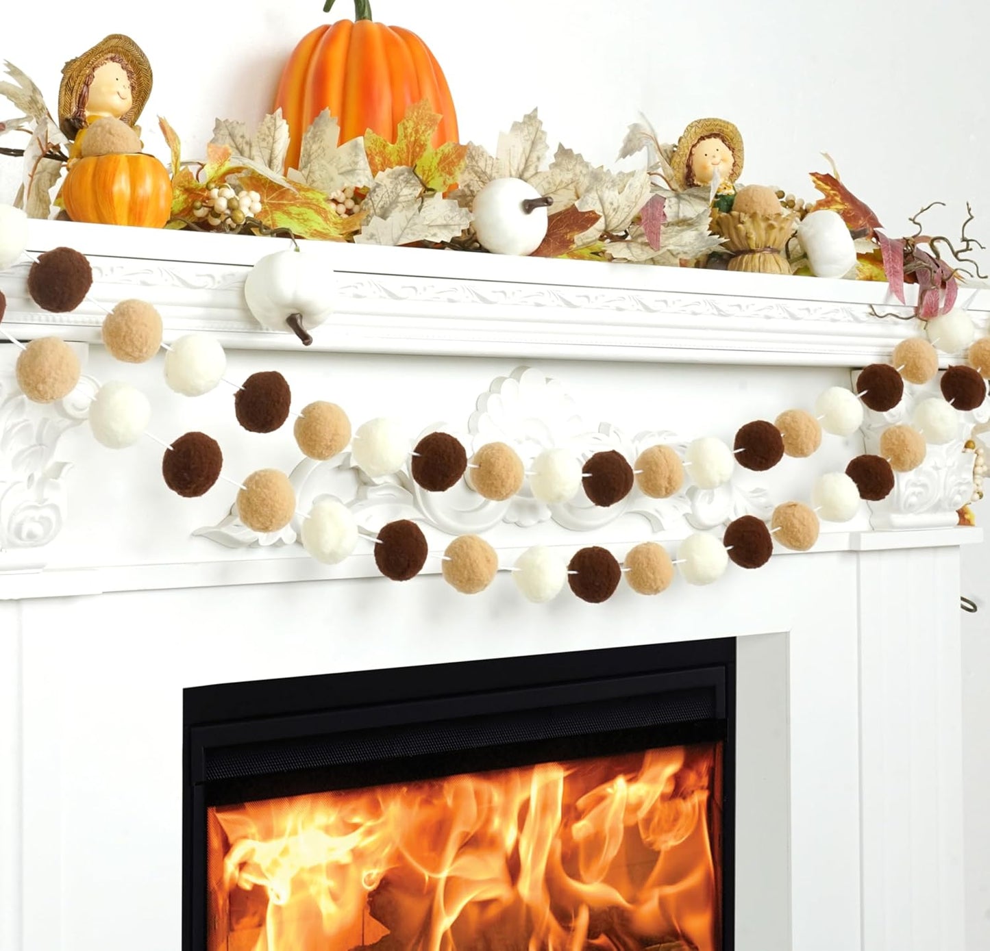 XmasExp Boho Pom Pom Garland Decorations - Large Felt Ball Garland for Mantle, Indoor Home Decor, Tree Ornaments, Kids Room and Party Hanging Decor,13 Ft.