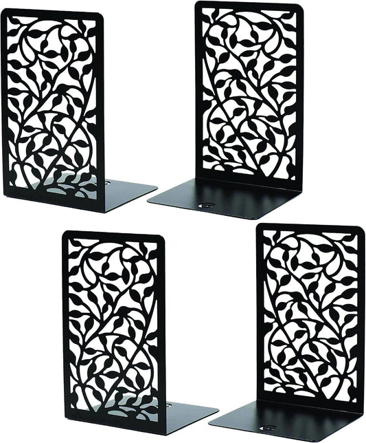 CNK Book Ends Bookends for Decorative Books Holder Bookend Shelves End Hold Heavy Duty Holders Stoppers Metal Stopper Cute Boho Bookshelf Holds Cookbook Office Home Set of 4 Bookends Pair Black