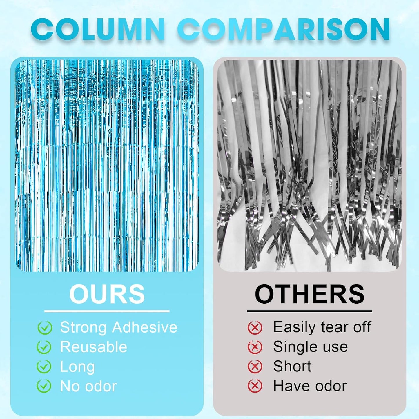 3 Pack 3.3x8.2 Feet Light Blue Foil Fringe Backdrop Curtains, Tinsel Streamers Birthday Party Decorations, Fringe Backdrop for Graduation, Baby Shower, Gender Reveal, Disco Party