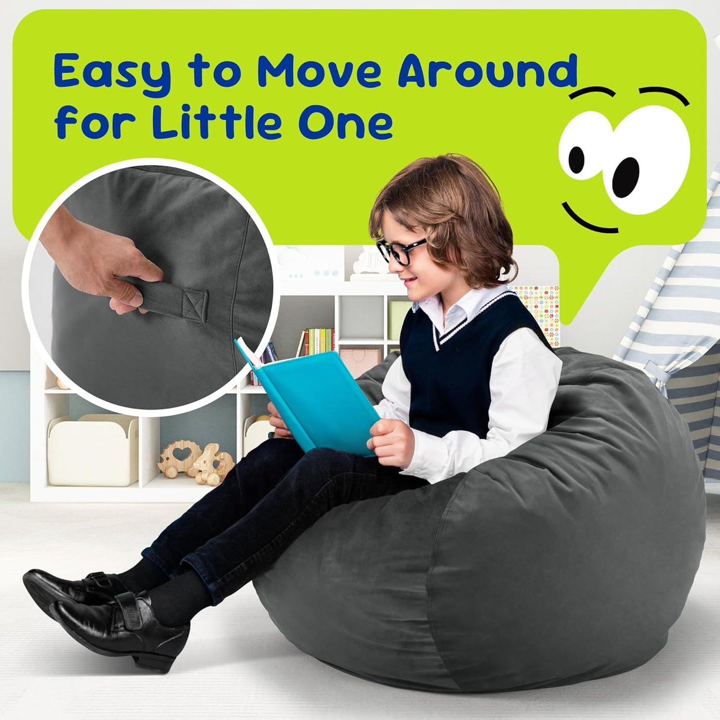 Hobestluk Bean Bag Chairs 2.5FT Bean Bag Chair with Memory Foam Filled & Machine Washable Cover,Beanbag Chair, Small Bean Bag Chairs for Playroom, Living Room, Bedroom