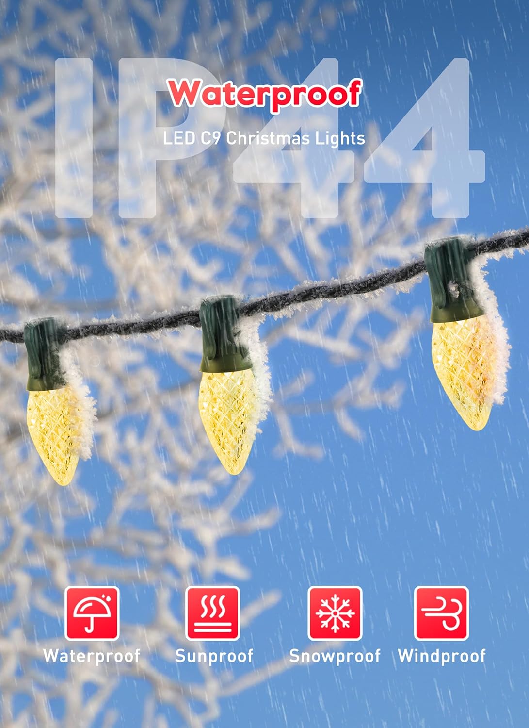 Minetom C9 Christmas String Lights, 100 Ft LED Commercial Outdoor Christmas Lights with 100 Strawberry C9 Bulbs, Waterproof Connectable UL Certified for Outdoor Indoor Roofline Backyard Xmas Decor