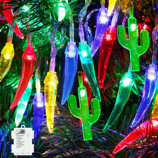 21FT [ 8 Modes & Timer ] Chili Pepper String Lights 40LED Fairy Lights Battery Operated for Indoor Outdoor Garden Pool Birthday Mexican Party Wedding Christmas Summer Tropical Decor