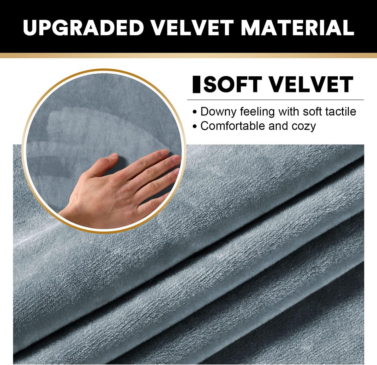 PrinceDeco 4-Piece Sectional Couch Cover Set - Thick Chaise & Couch Cushion Covers with Elastic Band for L-Shape Sofa, 3 Seater + 1 Chaise, Stone Blue