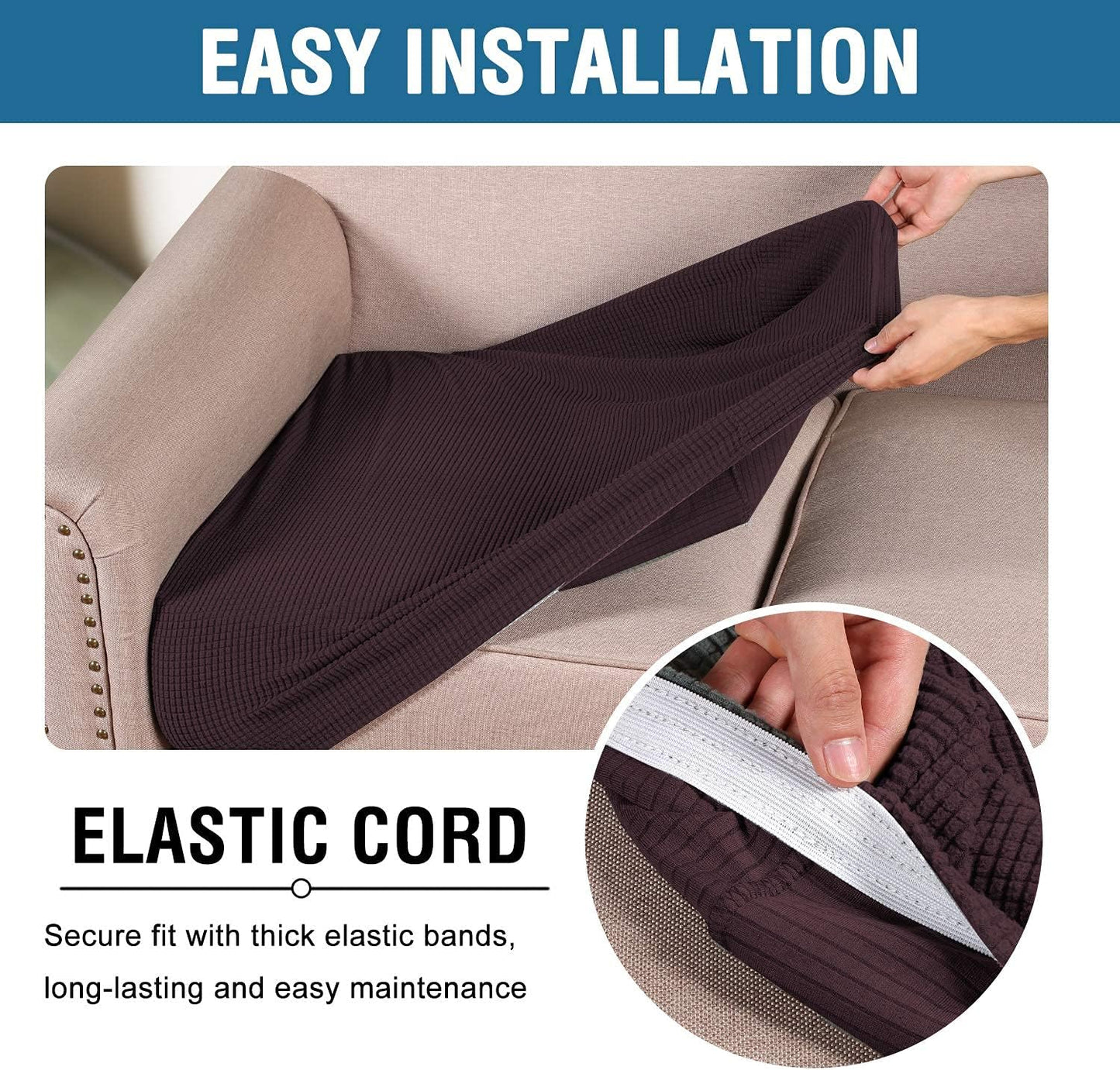 H.VERSAILTEX Super Stretch Individual Seat Cushion Covers - Sofa & Couch Cushion Slipcover Sets - Thick Jacquard Textured Twill Fabric (3 Piece XL, Chocolate)