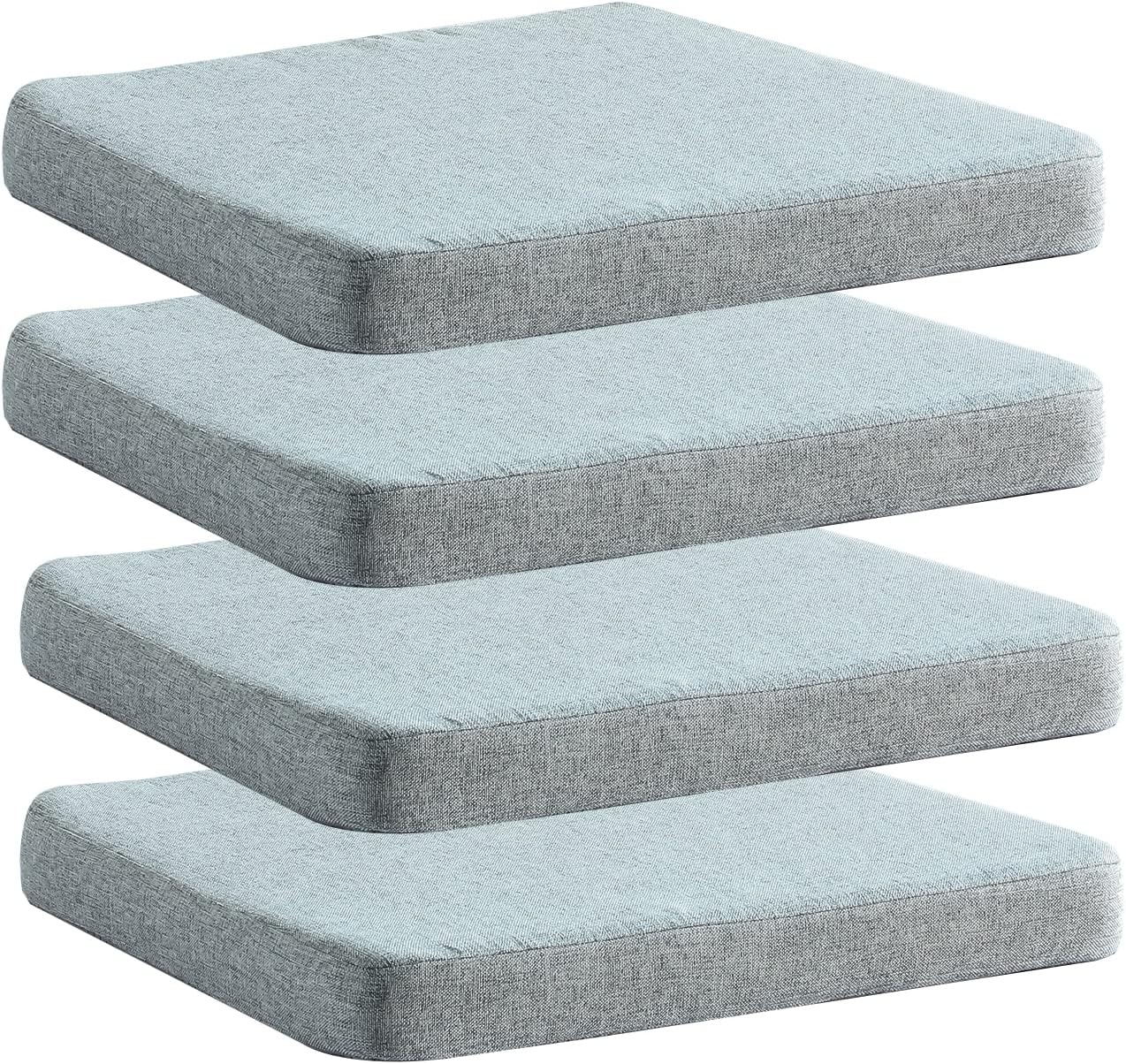 Chair Cushion for Dining Chairs with Ties 4 Pack Non Slip Memory Foam Kitchen Room Chair Pads for Outdoor Patio Furniture17x16 Inch, Light Gray