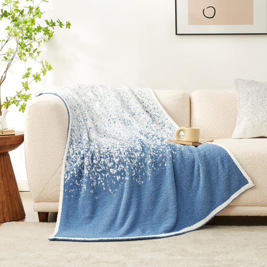 Snuggle Sac Blue Blanket Twin Size for Bed and Sofa, Reversible Super Soft Blankets Warm Cozy Knit Blankets Fuzzy Plush Lightweight for Couch, Picnic, Ombre Blue, 60x80 inches
