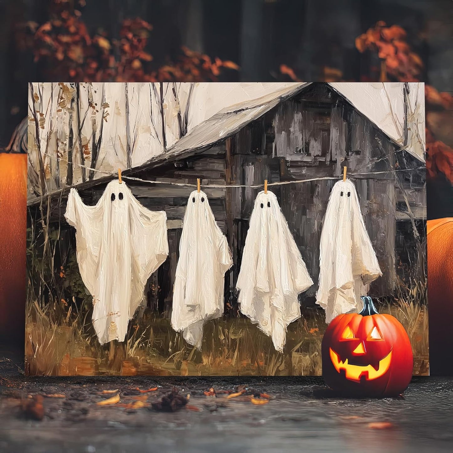 Laoife Halloween Canvas Wall Art, Vintage Spooky Creepy Spooky Ghost Laundry Prints, Farmhouse Gothic Wall Decoration, Dark Academia Halloween Party House Decoration (Ghost 3)