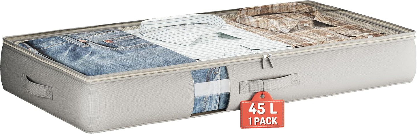 Under Bed Storage Containers with Window, Closet Organizers and Storage Bags, Foldable Underbed Storage Bags for Blankets, Clothing, Comforter, Linen Sheets, Wrapping Paper, 1 Pack, Grey