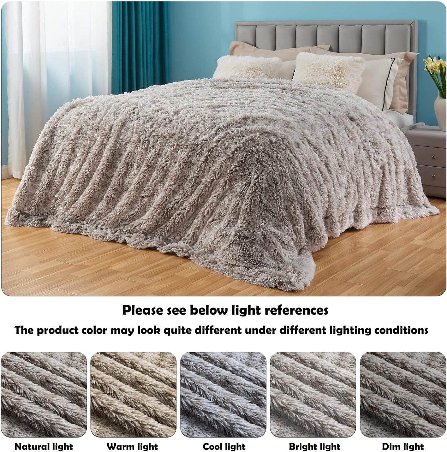 GONAAP Fuzzy Faux Fur Throw Blanket Frosty Grey Super Soft Cozy Plush Fuzzy Shaggy Blanket for Couch Sofa Bed (Frosty Grey, Throw(50"x60"))