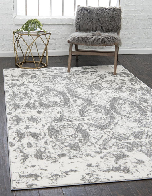 Unique Loom Rosso Collection Vintage, Geometric, Bohemian, Traditional, Distressed, Southwestern Area Rug, Rectangular 5' 0" x 8' 0", Light Gray/Ivory