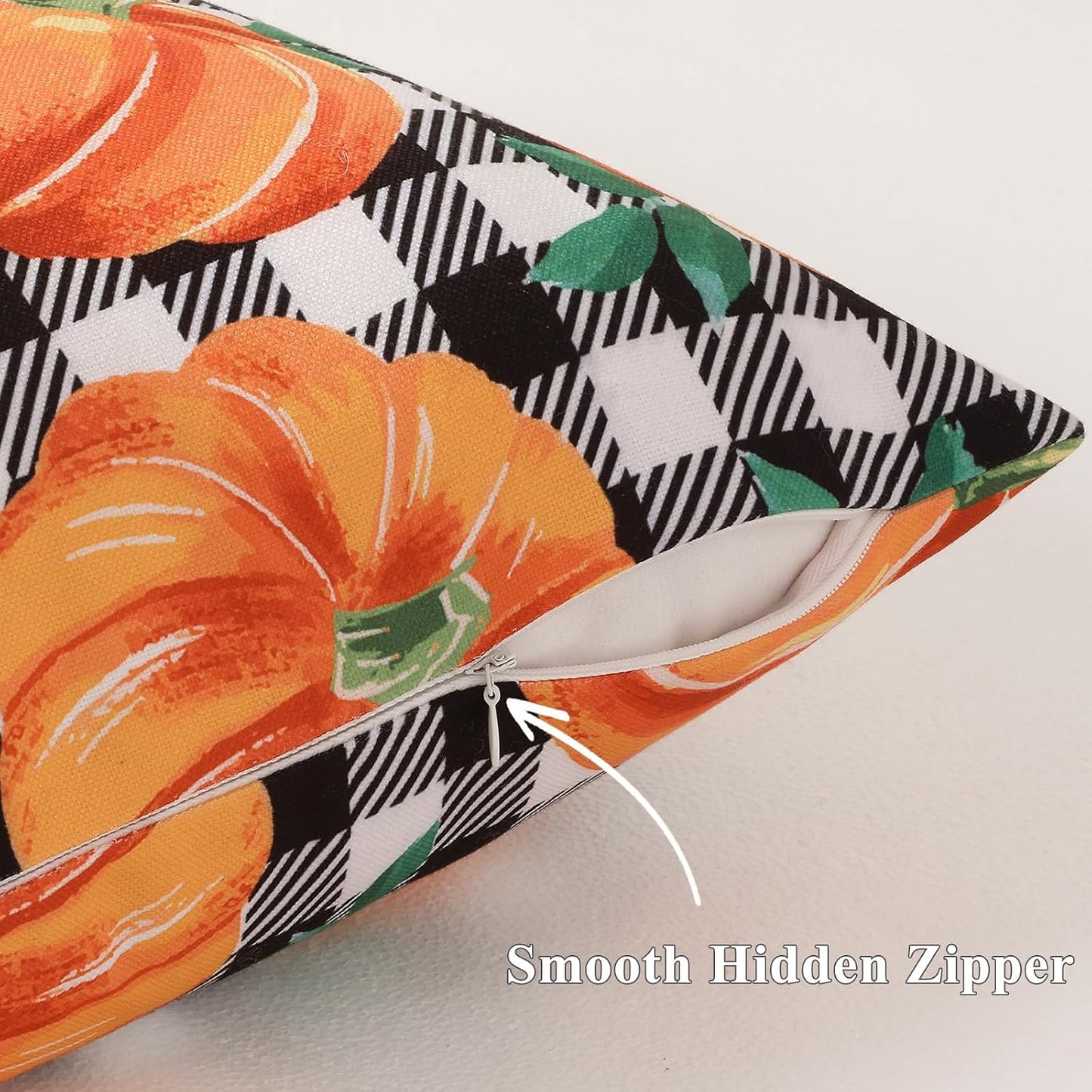 decorUhome Fall Orange Pumpkin Decorative Throw Pillow Covers 20x20 Set of 2, Buffalo Plaid Check Farmhouse Cushion Covers for Autumn Harvest Couch Sofa Bed Home Decor