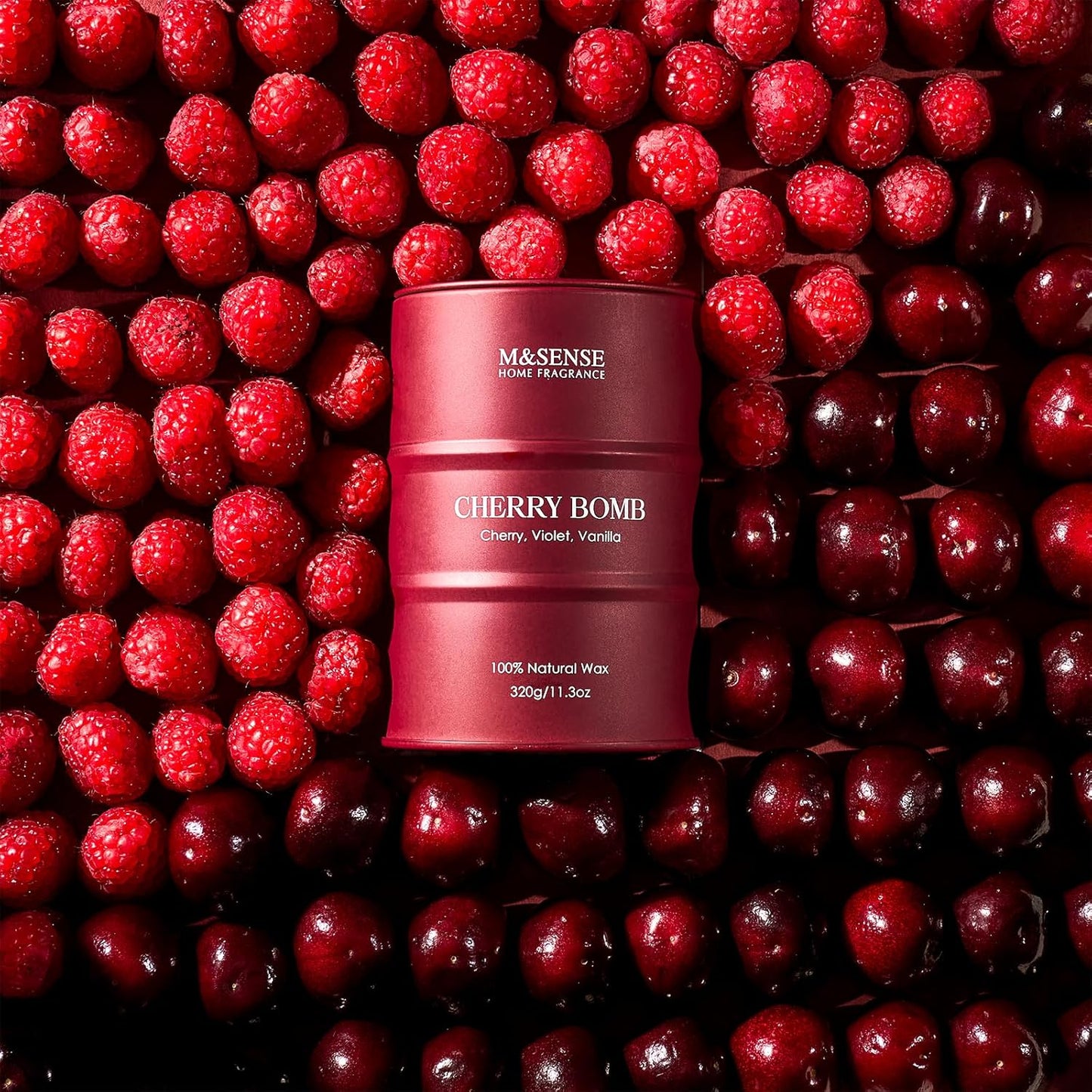 M&SENSE Cherry Bomb Scented Candles, Sweet Candle for Home Scented, Natural Soy Wax Cherry Blossom, Gifts for Women Mom, 11.3 oz 70 Hours Burn