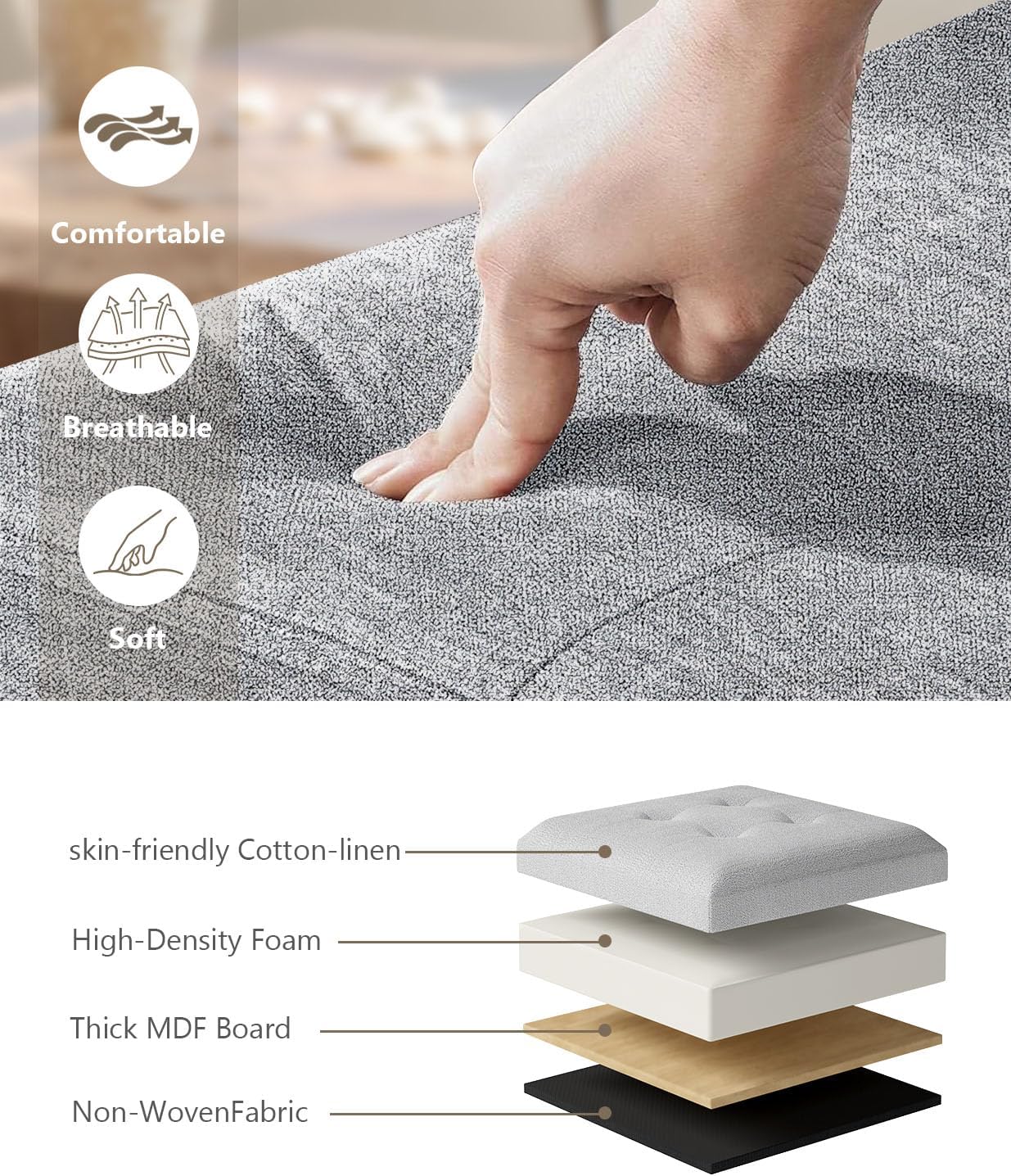 15 Inches Small Folding Storage Ottoman Cube, Storage Footrest, Foot Rest Stool, for Living Room, Bedroom, Dorm, Hallway, Entryway, Light Gray