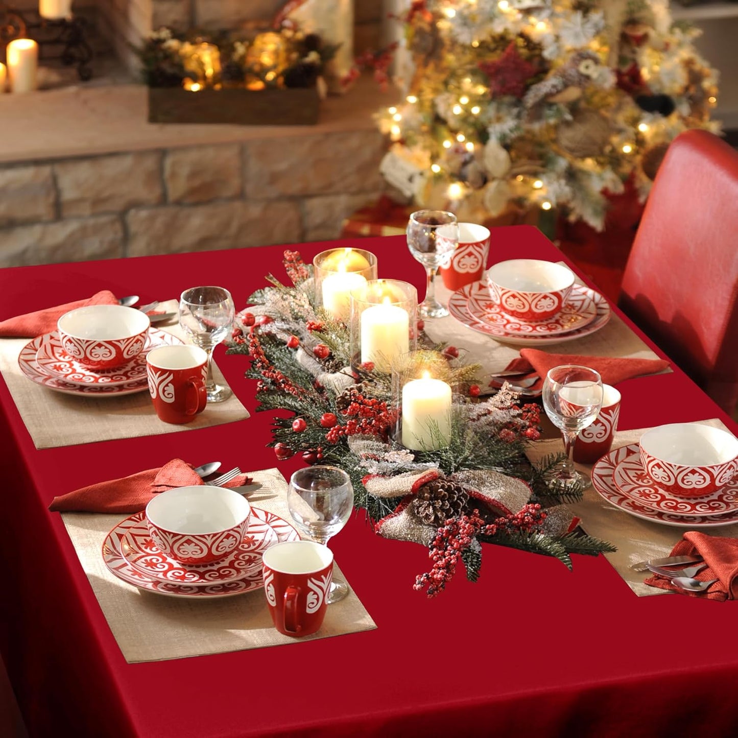 sancua Rectangle Tablecloth - 90 x 156 Inch - Water Resistant Spill Proof Washable Polyester Table Cloth, Decorative Fabric Table Cover for Dining Tables, Buffet Parties and Camping, Red