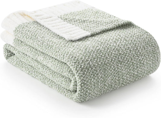 Snuggle Sac Heather Sage Green Blanket for Couch, Reversible Super Soft Knitted Blankets Warm Cozy Fuzzy Plush Throw Blankets for Sofa, Bed, Camping, Sage Green, 60x80 inches