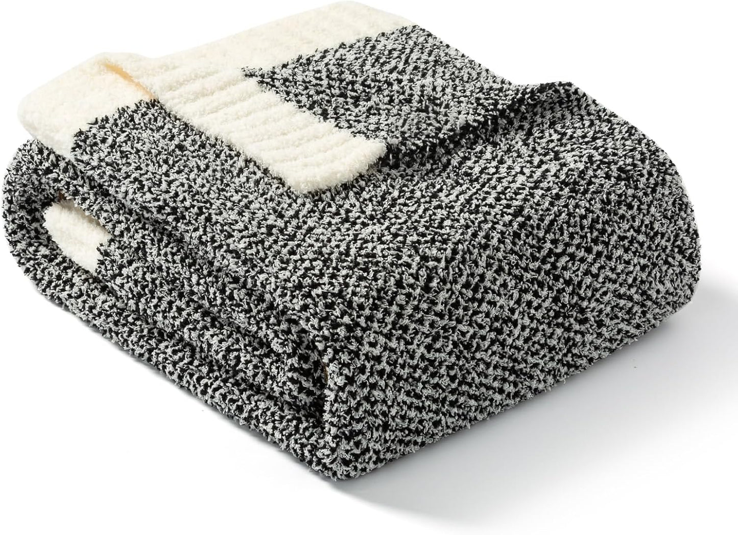 Snuggle Sac Heather Black Throw Blanket for Couch, Reversible Super Soft Micorfiber Blankets Dupes Warm Cozy Knit Fuzzy Plush Throws for Sofa, Bed, Heather Black, 50x60 inches