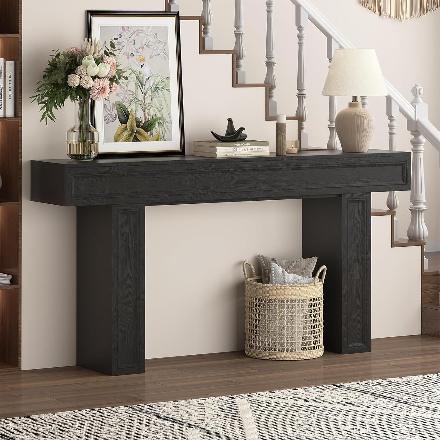Rresyet 63 Inch Long Console Table, Sofa Table Behind Sofa, Wooden Entryway Table, Farmhouse Entryway Table for Entry, Hallway, Living Room (Black)