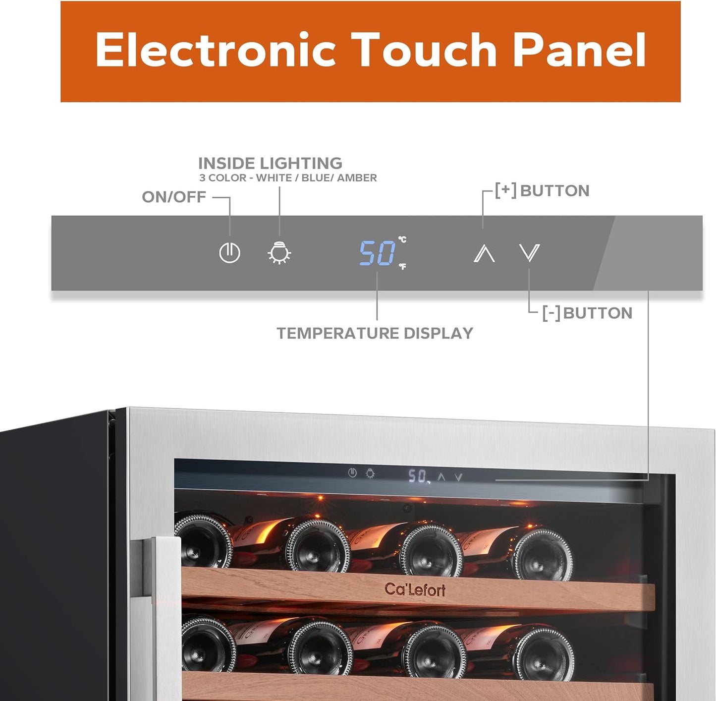 Ca'Lefort 24 Inch Wine Fridge, 54 Bottle Wine Cooler Refrigerator, 40-65°F Wine Refrigerator Glass Door, 3 LED Wine Fridge, Built-in or Freestanding Wine Fridge for Home/Bar/Kitchen (5.65 cu.ft)