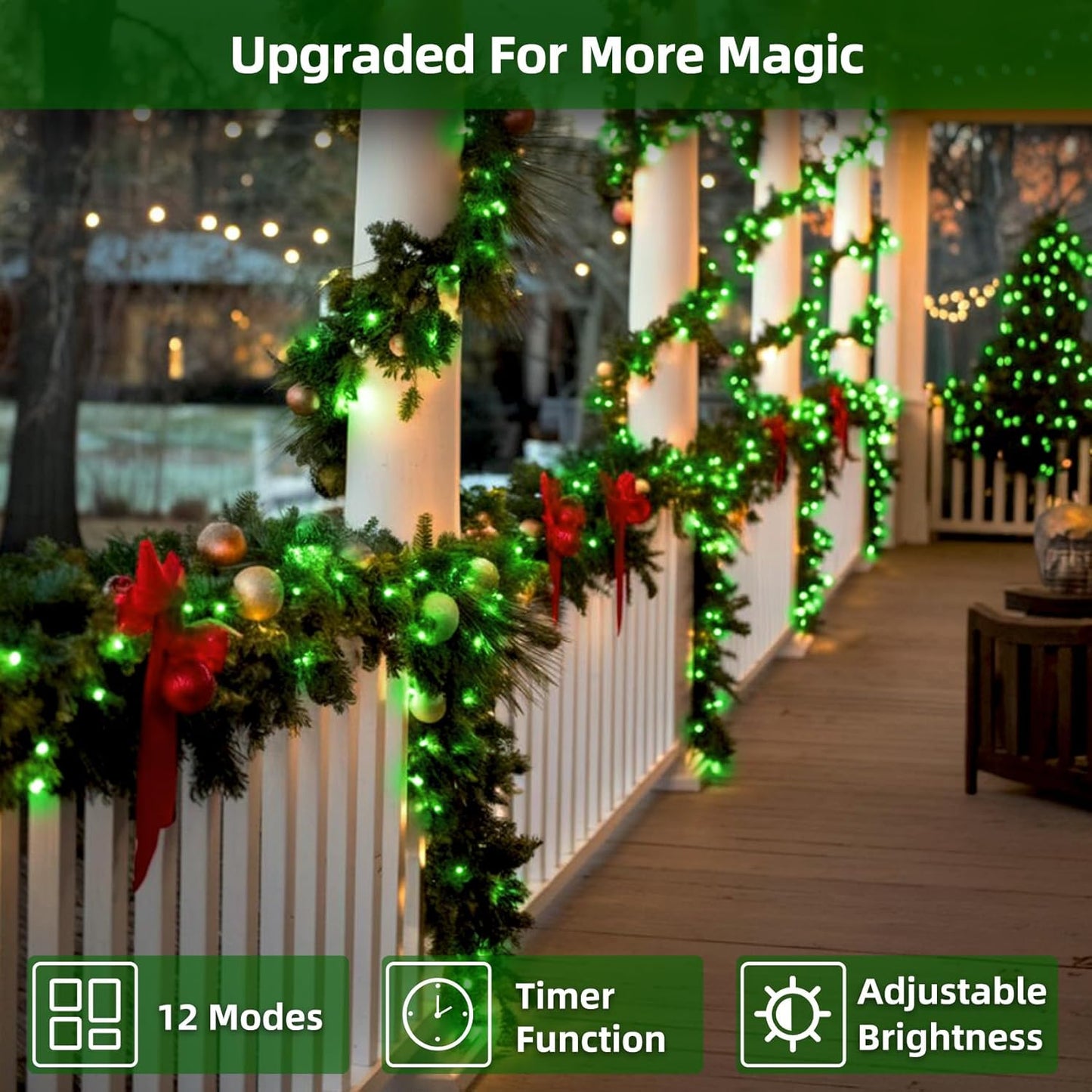 1500 LED 470FT Christmas Lights Outdoor,12 Lighting Modes Christmas String Lights with Timer, Dimmable Plug in Green LED StringLights Waterproof for Yard Tree Wedding Party Holiday Green