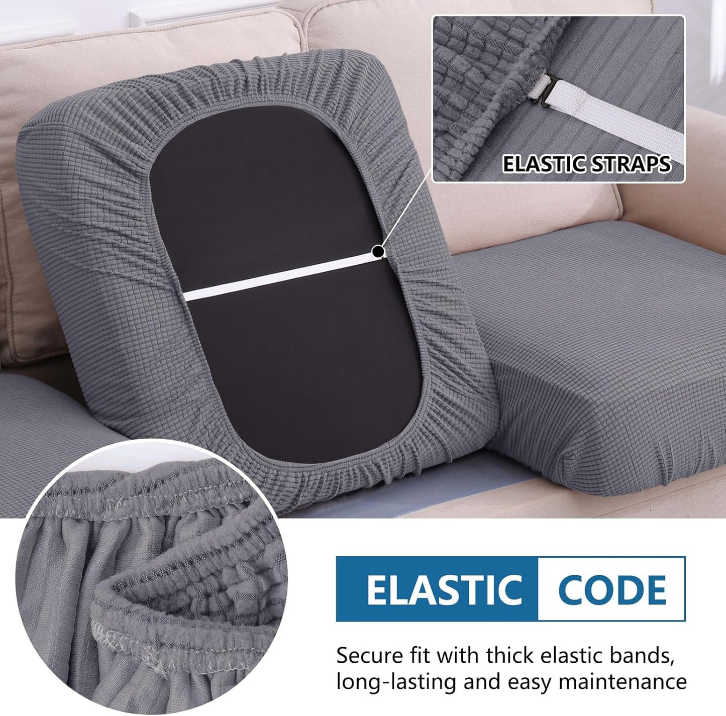 hyha Waterproof Couch Cushion Covers for Pets, Non Slip Sofa Seat Cover for Dogs Washable, Soft Thick Stretch Jacquard Fabric, Sofa Slipcovers with Elastic Bottom (2 Pieces, Middle Grey)