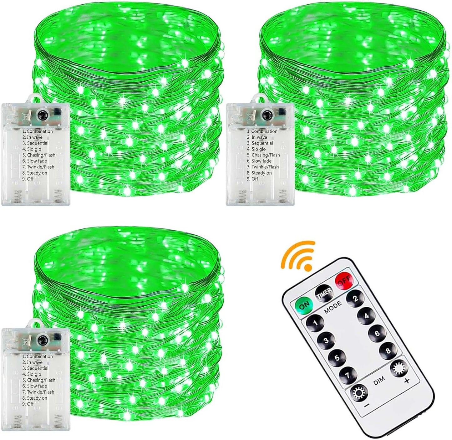 3 Pack Fairy Lights Battery Operated with Remote Control Timer, 26 FT 80 LED String Lights Outdoor Indoor, 8 Mode Twinkle Lights for Party Wedding Birthday Bedroom St Patricks Day Decorations(Green)