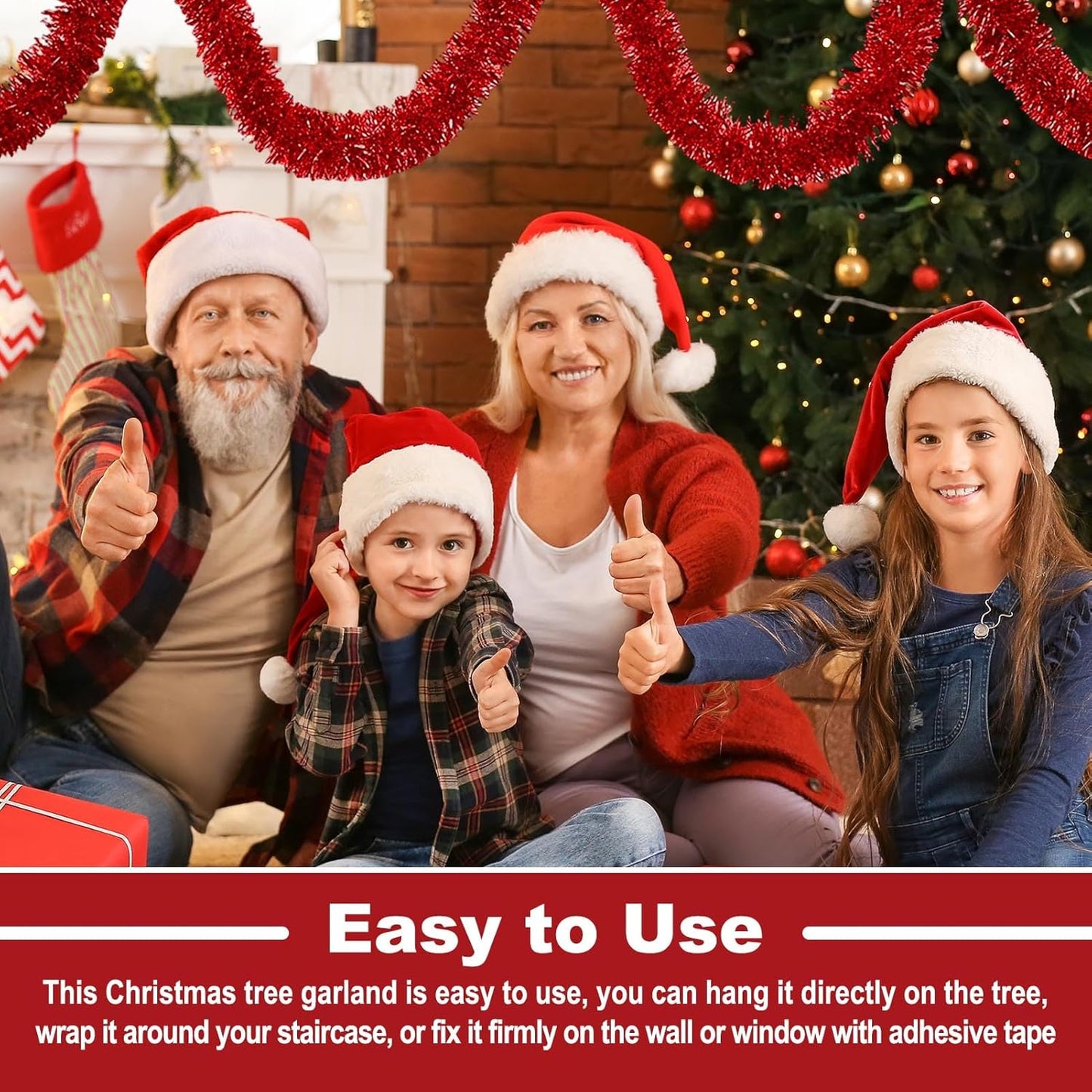 50 Feet Christmas Tinsel Garland, Metallic Twist Wall Hanging Tinsel Backdrop for Parade Floats, Carnival, Birthday, Wedding, New Year Party Decorations (Red, 2in x 50ft)