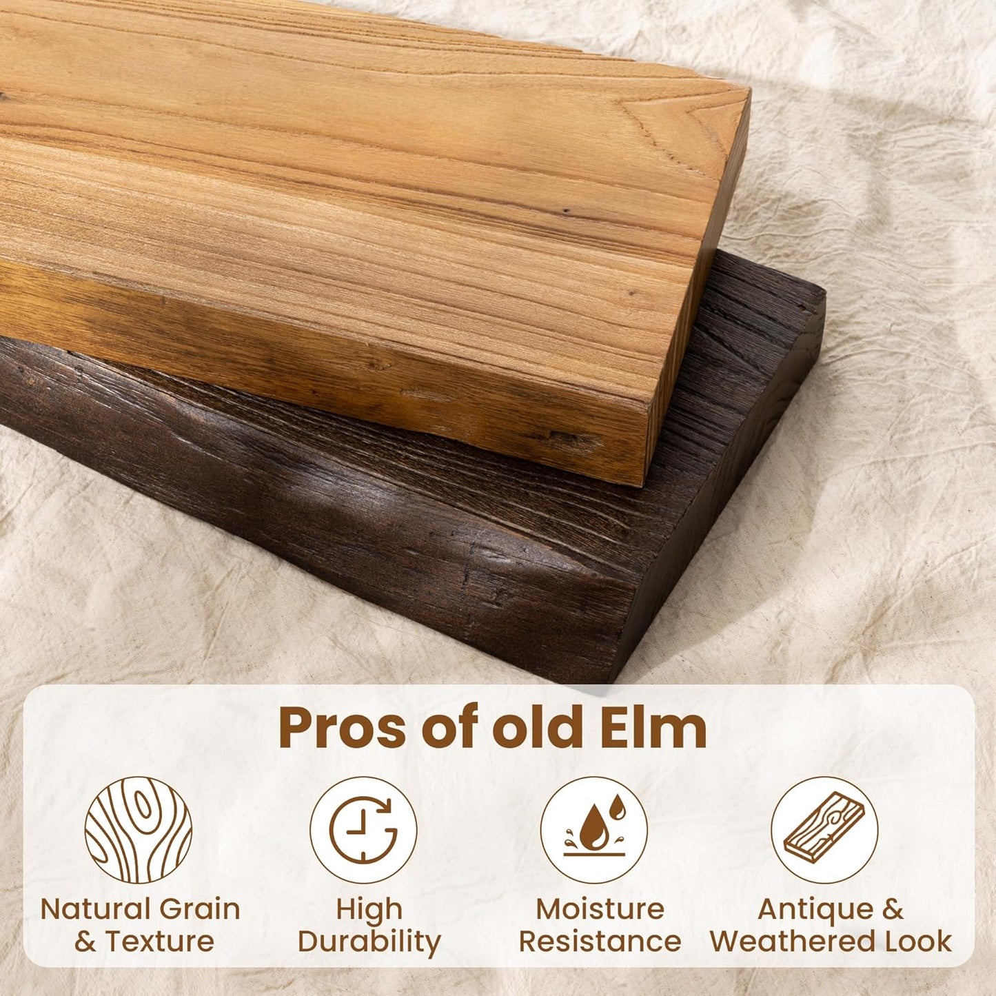 55" Floating Shelves, Live Edge Elm Wood Floating Shelf for Wall, Wall-Mounted Display Shelves with Invisible Heavy-Duty Bracket, Long Floating Shelf for Bathroom, Kitchen, Living Room, Walnut Color