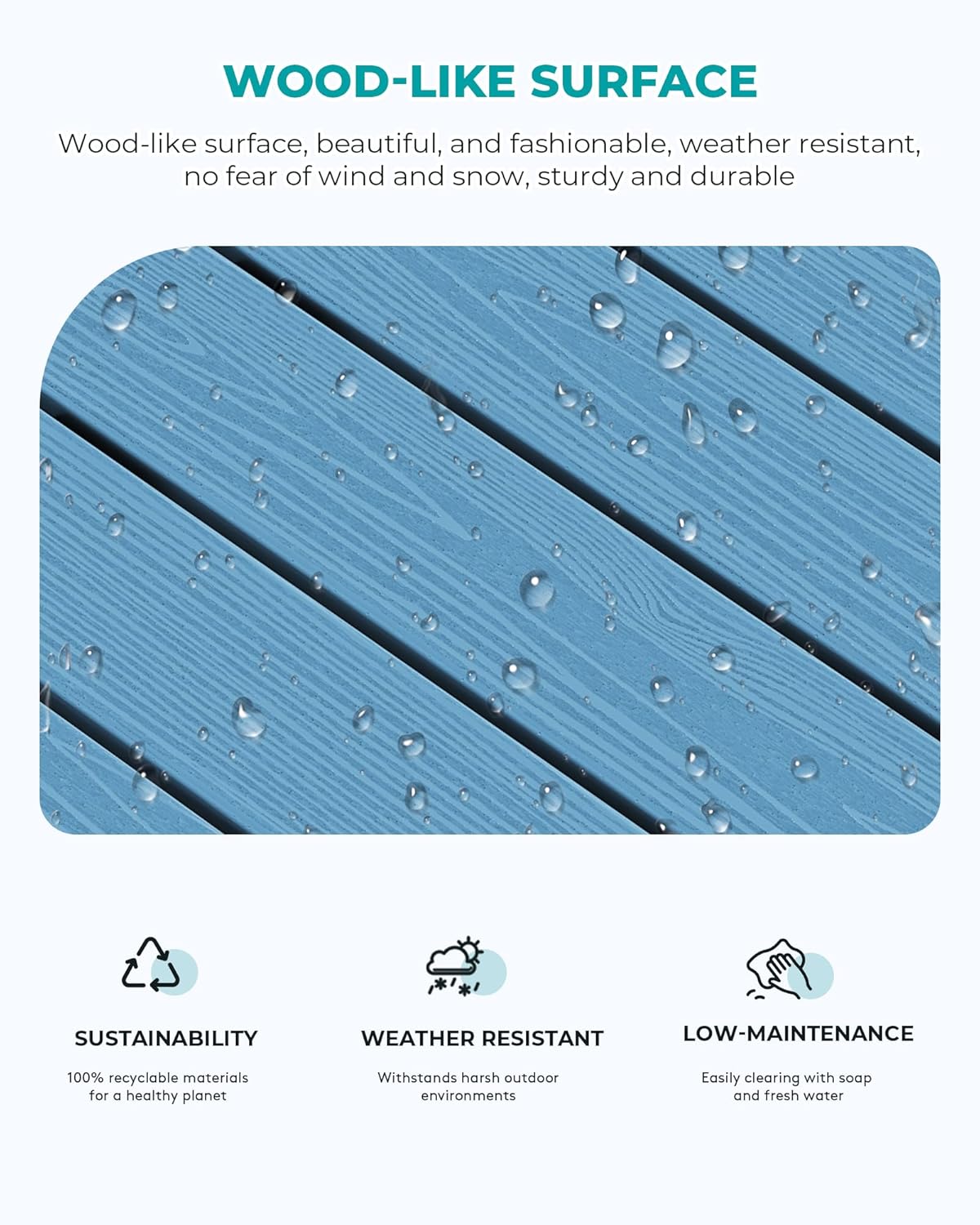 SERWALL Rectangle Outdoor Coffee Table, HDPE Patio Coffee Table, Navy