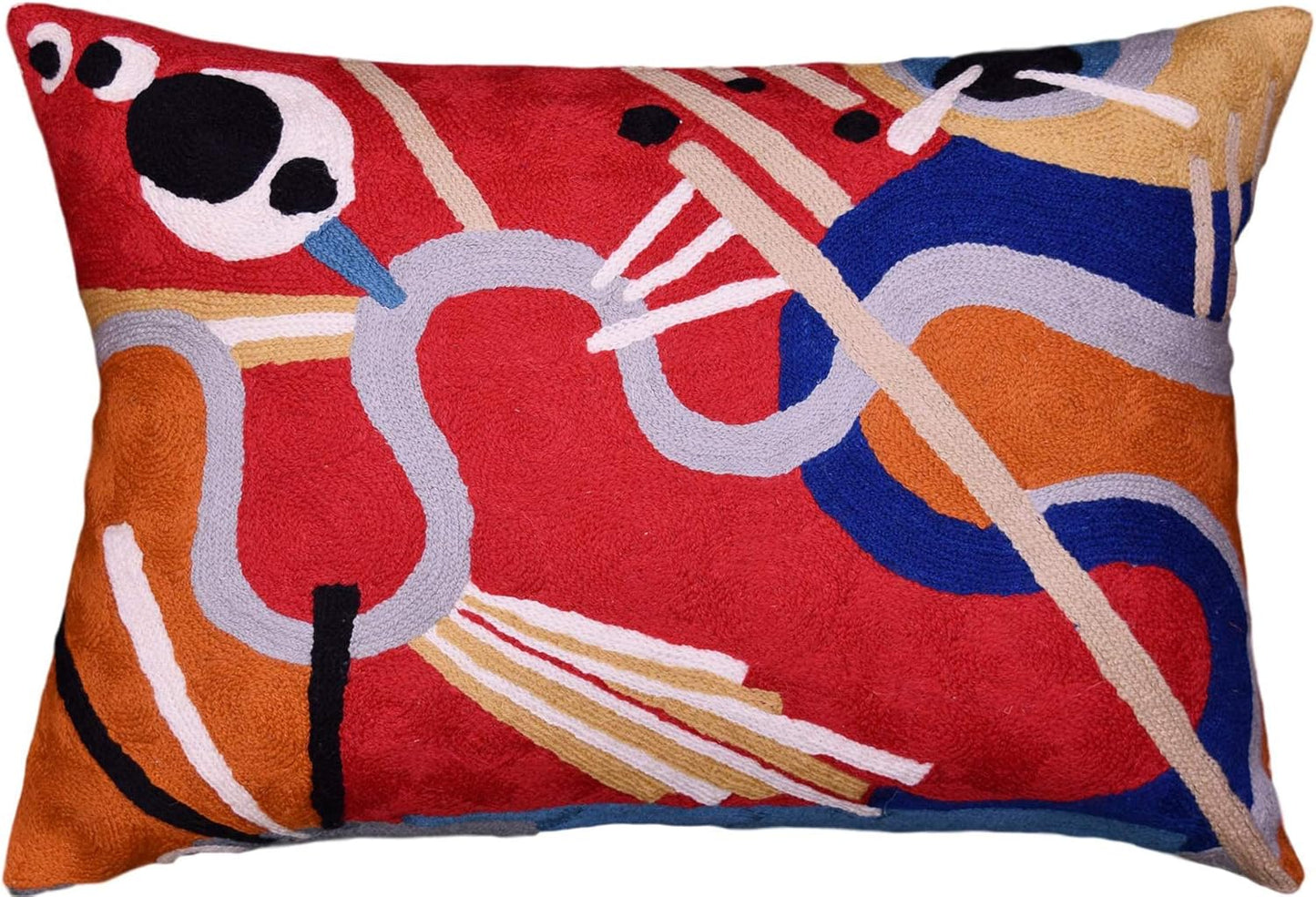 Lumbar Kandinsky Red Modern Throw Pillow Cover in Flow | Red Abstract Pillowcase | Modern Couch Pillow Contemporary | Outdoor Pillow | Mid Century Chair Cushions | Hand Embroidered Wool Size 14x20