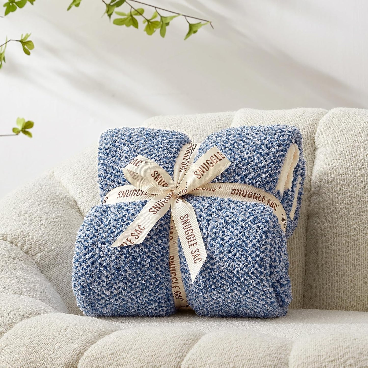 Snuggle Sac Oversized Blue Reversible Super Soft Blanket Twin XL Size for Bed and Sofa, Heather Blue, 66x90 inches