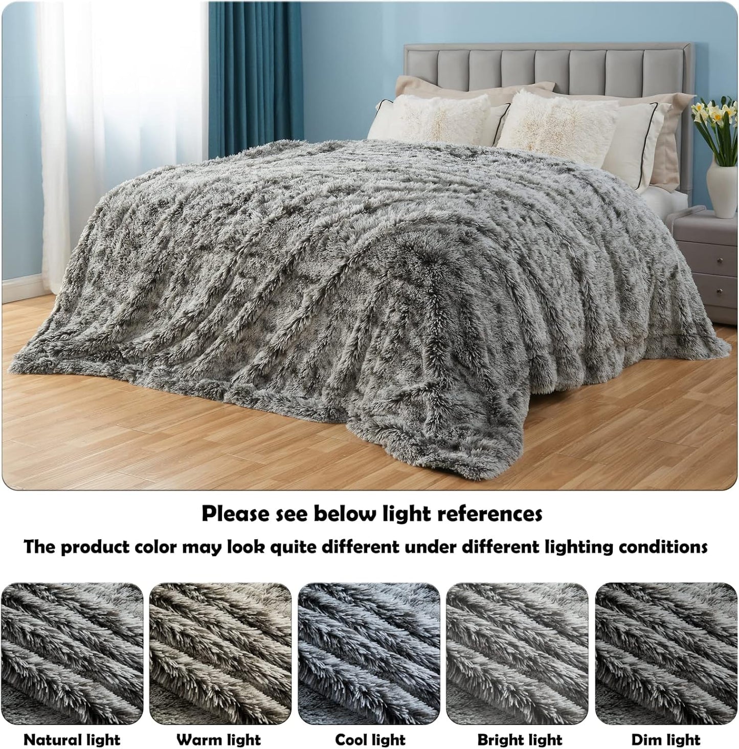 GONAAP Fuzzy Faux Fur Throw Blanket Twin Size Frosty Black Super Soft Cozy Plush Fuzzy Shaggy Blanket for Couch Sofa Bed (Frosty Black, Twin(60"x80"))