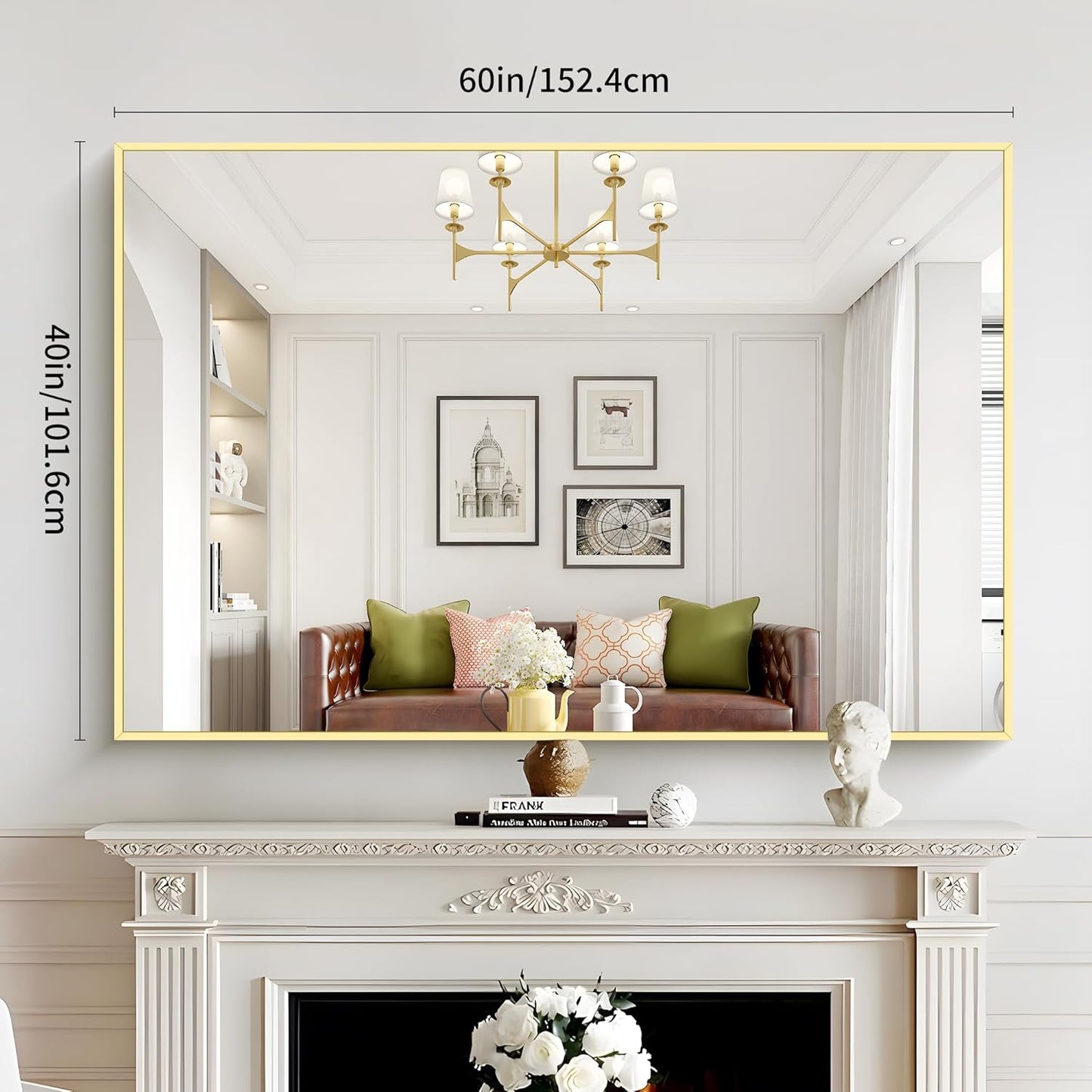 40x60inch Gold Bathroom Mirror, Gold Rectangle Mirror with Frame, Large Rectangular Wall Mirrors for Bathroom, Living Room, Hair Salon, Big Farmhouse Mirror Hang Horizontal/Vertical
