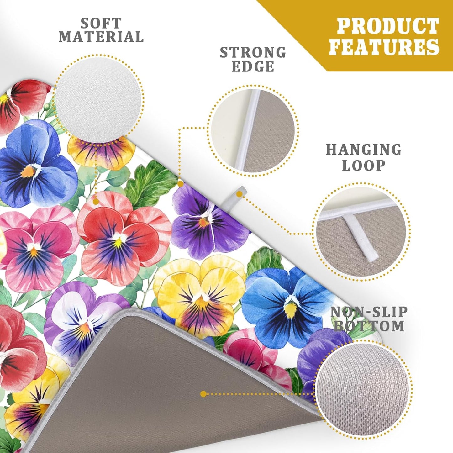 Spring Dish Drying Mat for Kitchen Counter Pansy Floral Absorbent Reversible Microfiber Kitchen Countertop Protector Dishes Pad Large 18x24 inch