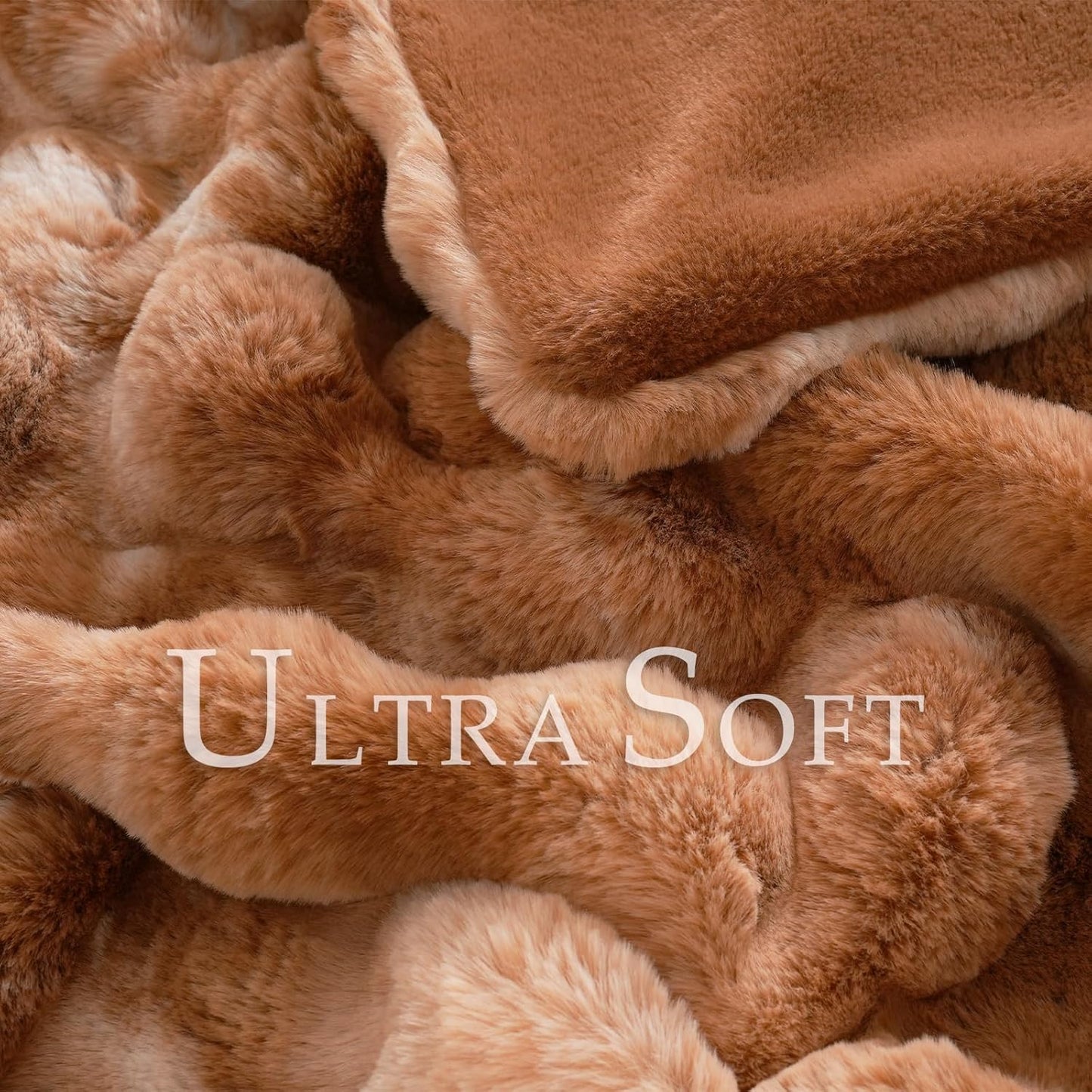 BENVWE Faux Fur Throw Blanket for Couch - Fluffy Soft Thick Bubble Blanket for Living Room Home Decor - Fathers Day Birthday Gifts for Women Men, Tie-dye Caramel, 50" x 60"