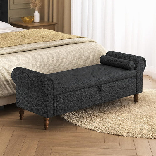 Storage Ottoman Bench for Bedroom, 63" End of Bed Bench with Rolled Arms Upholstered Ottoman Bench Fit for Bedroom, Living Room, Entryway, Linen Dark Gray