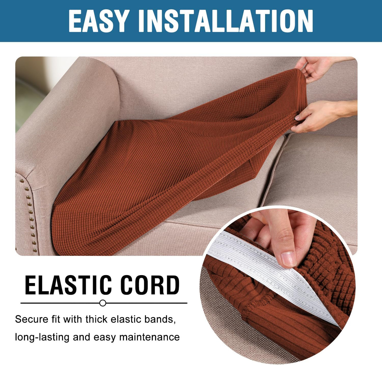 H.VERSAILTEX Super Stretch Individual Seat, Sofa Covers Couch, Cushion Covers Slipcover Sets Thick Jacquard Textured Twill Fabric (2 Piece Large Sofa Cushion Covers, Rust)