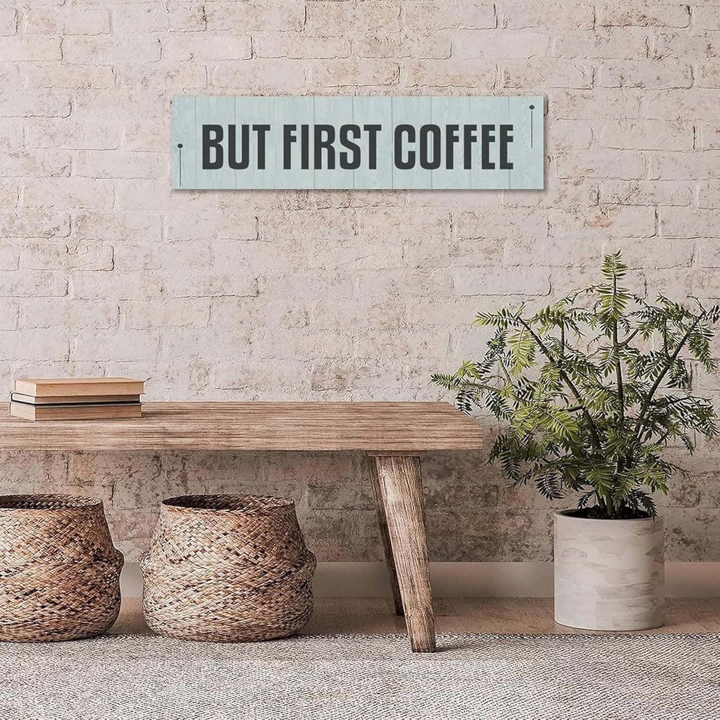 Generic Funny Wood Sign But First Coffee Rustic Wooden Hanging Sign Home Farmhouse Kitchen Wall Decoration 16 x 6 Inch