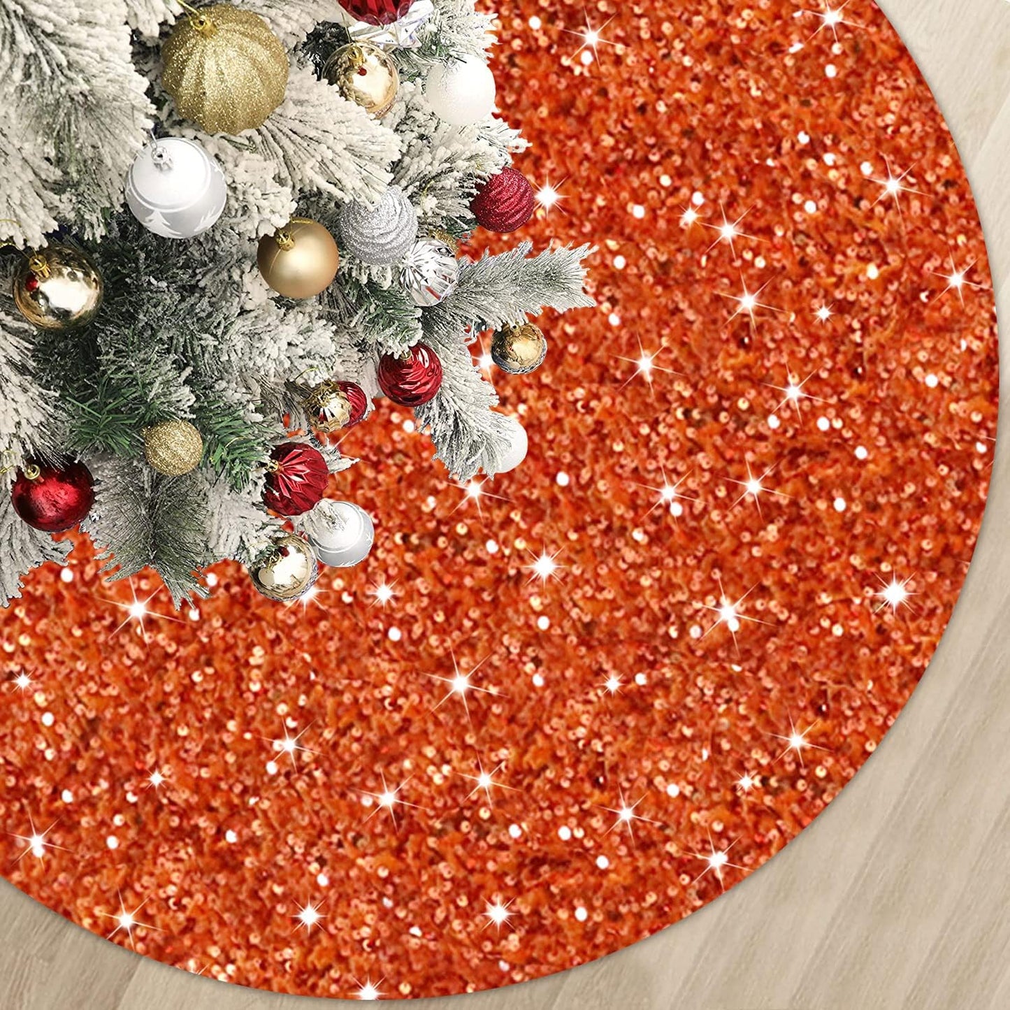 36 Inch Christmas Tree Skirt Sequin Burnt Orange Xmas Tree Skirt Halloween Christmas Tree Skirts Shimmer Tree Skirts Christmas Decoration Sparkle Tree Base Cover for Christmas Halloween Party Decor