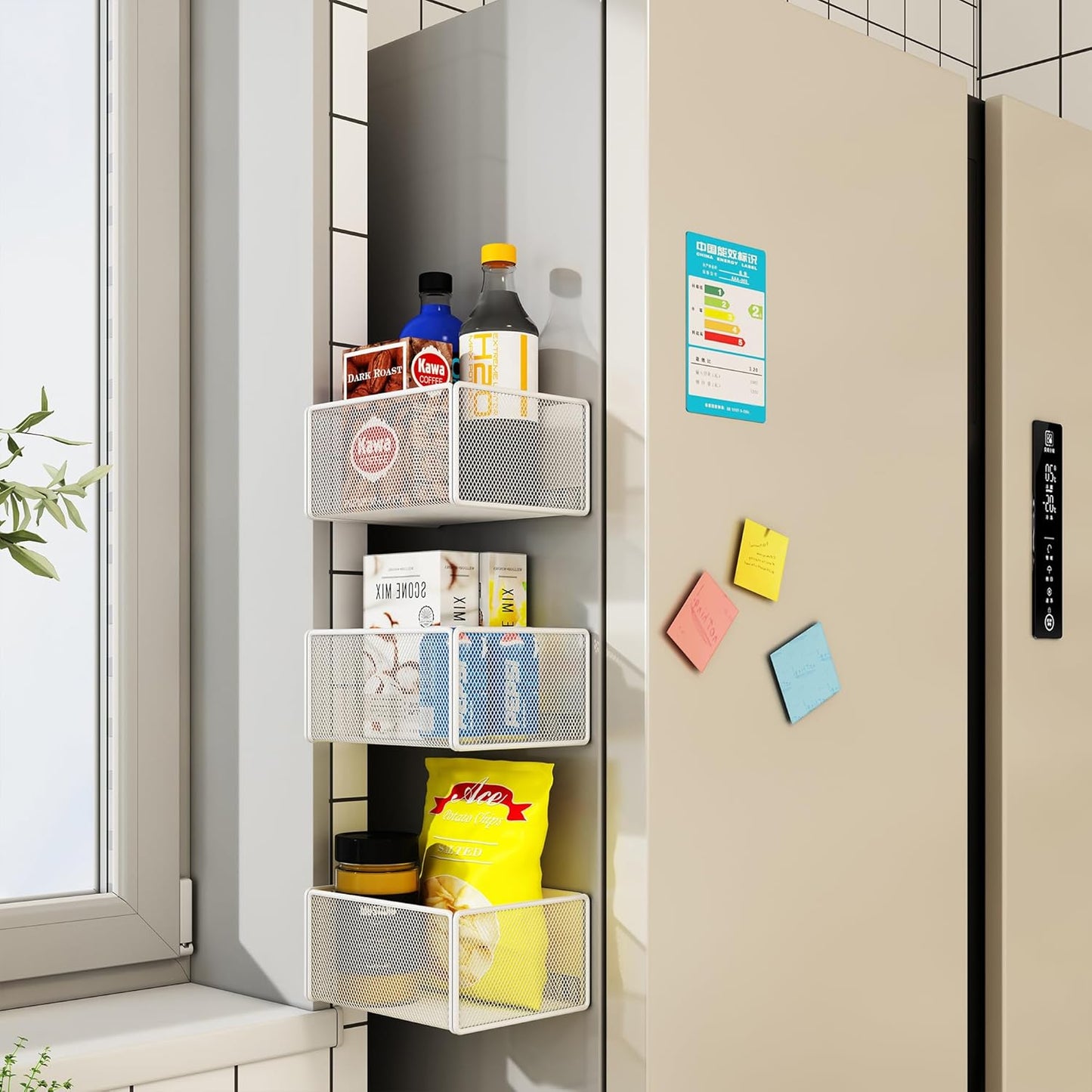 Magnetic Basket Organizer Holder for Fridge Magnetic Storage Bin Box Containers for Refrigerator Whiteboard Classroom (Small, White)