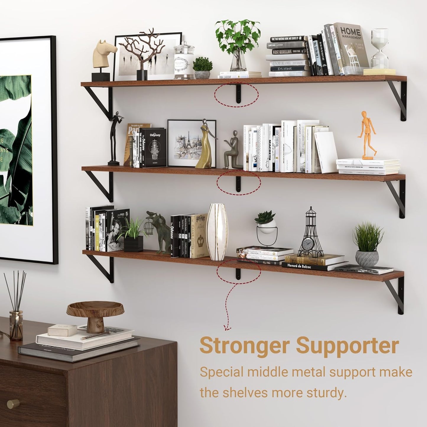 Heimlove 48 Inch Large Wall Bookshelves Set of 3, Wall Mounted Bookshelves,Heavy Duty Wooden Shelves for Living Room,Bedroom,Kitchen,Laundry Room Storage & Decor