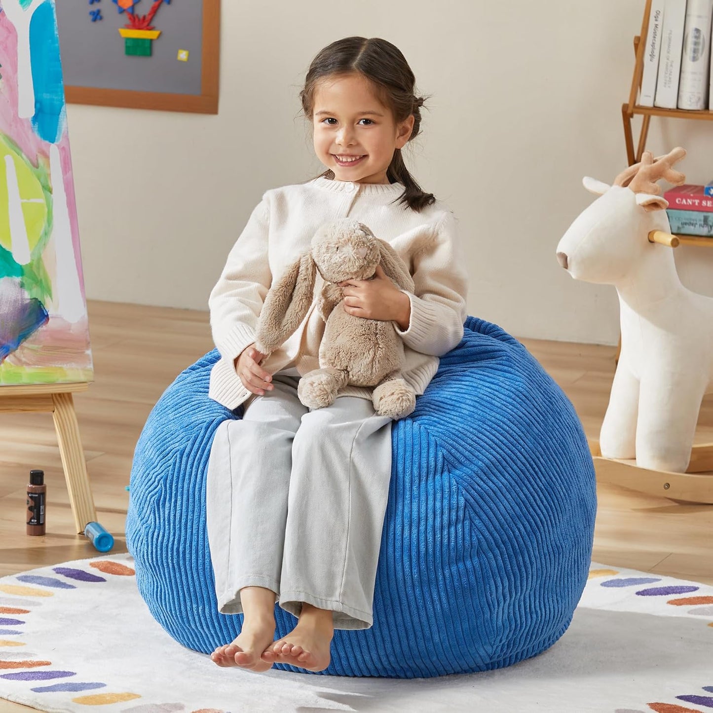 Hobestluk 2.5FT Bean Bag Chair Beanbags Small Bean Bag Chair with Filler Included Teardrop Bean Bag with Removable Cover for Bedroom Living Room (Small, Blue)