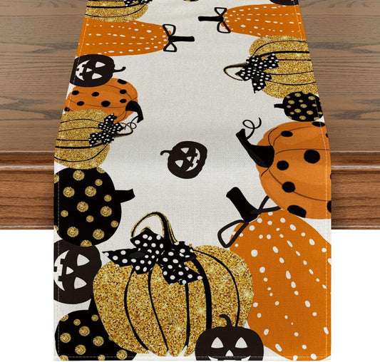 Artoid Mode Halloween Jack-O-Lantern Pumpkin Table Runner, Holiday Kitchen Dining Table Decoration for Indoor Outdoor Home Party Decor 13 x 72 Inch