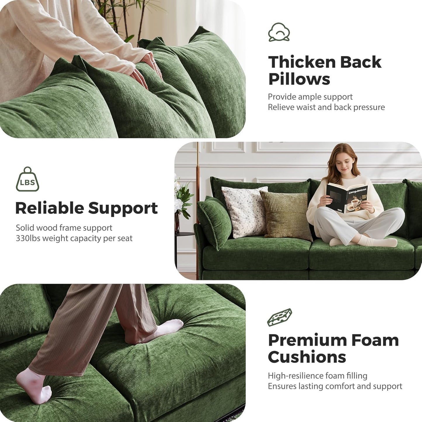 134.6" Oversized Modular Sectional Sofa, Large 6 Seater U Shaped Couch Deep Seat for Living Room, Apartment - Chenille Green