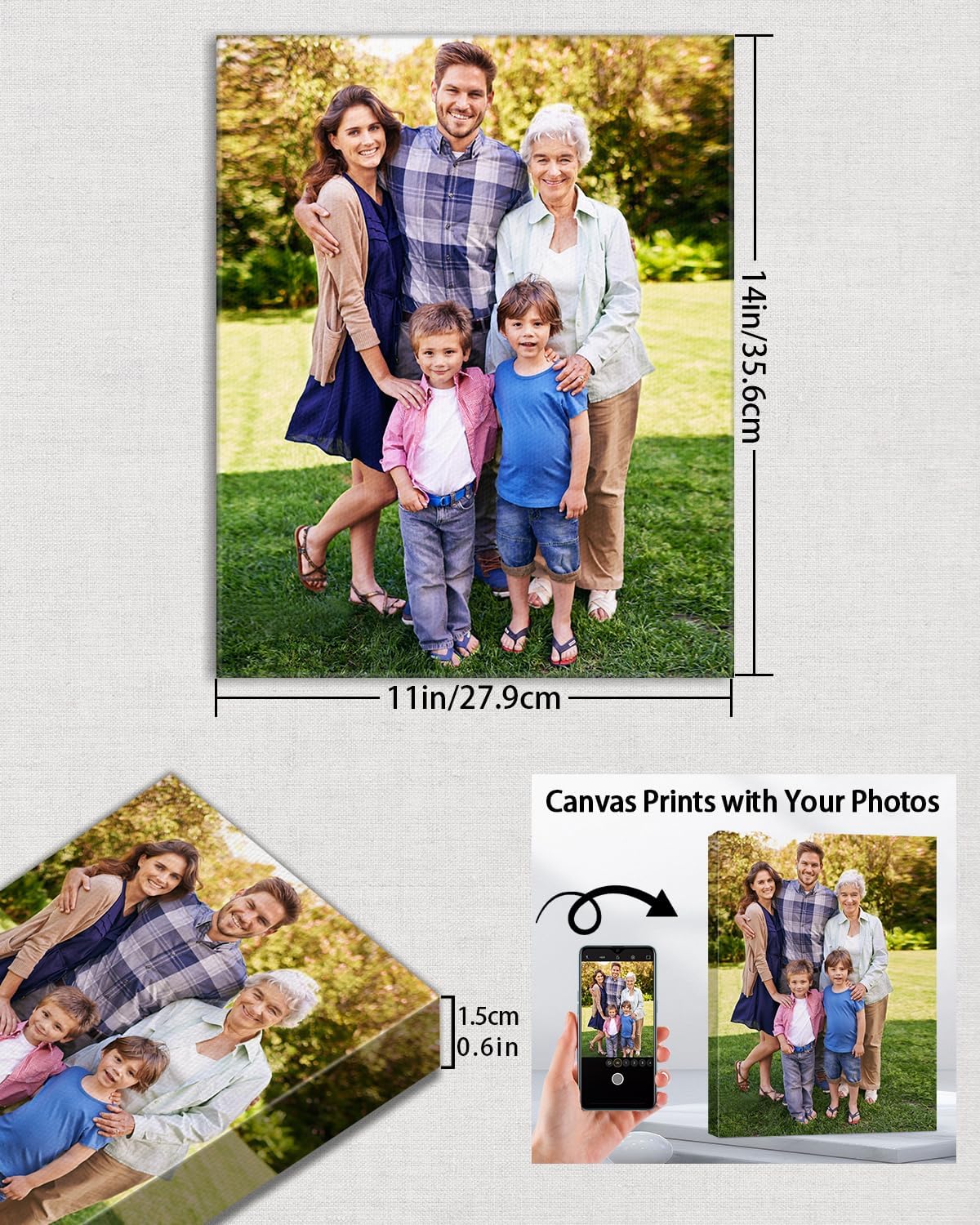 AbcCustomize Canvas Prints with Your Photos, Custom Canvas for Living Room and Bedroom Decor, Personalized gifts for Friends Lover and Family, Canvas Wall Art for Gifts & Keepsakes, Ready to Hang