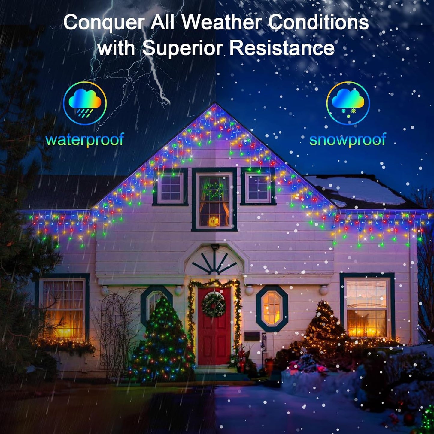 60FT 612 LED Outdoor Christmas Lights - 136 Ice Drops, 12 Pro Modes with Timer Memory & Brightness, Waterproof Hanging Ice String Light for Holiday Wedding Garden Fence House Decor (Multicolor)